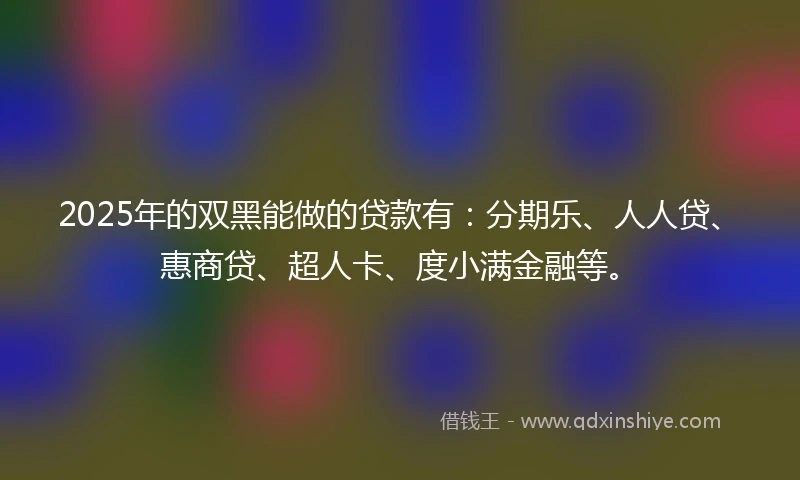 2025年的双黑能做的贷款有：分期乐、人人贷、惠商贷、超人卡、度小满金融等。