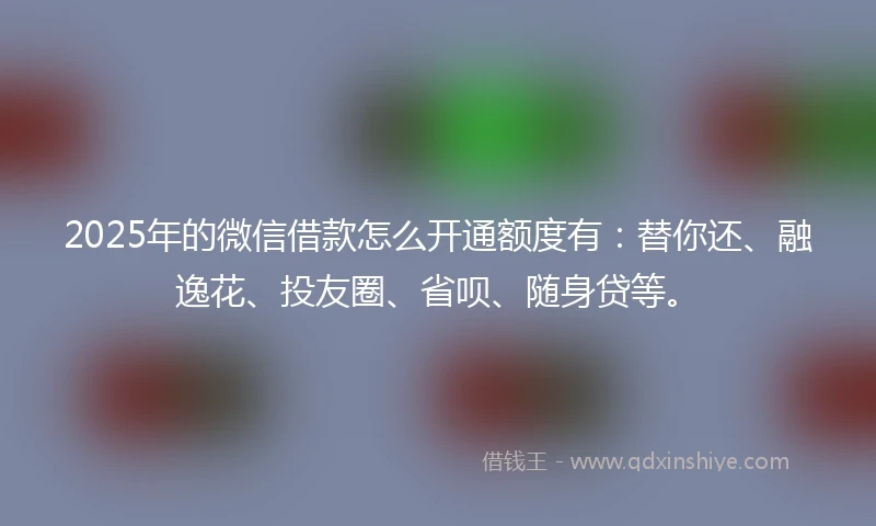 2025年的微信借款怎么开通额度有：替你还、融逸花、投友圈、省呗、随身贷等。