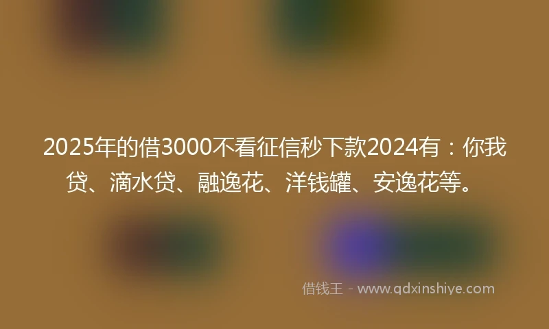 2025年的借3000不看征信秒下款2024有：你我贷、滴水贷、融逸花、洋钱罐、安逸花等。