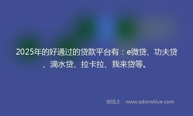2025年的好通过的贷款平台有：e微贷、功夫贷、滴水贷、拉卡拉、我来贷等。