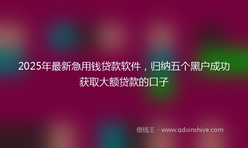 2025年最新急用钱贷款软件，归纳五个黑户成功获取大额贷款的口子