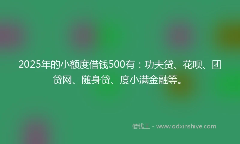 2025年的小额度借钱500有：功夫贷、花呗、团贷网、随身贷、度小满金融等。