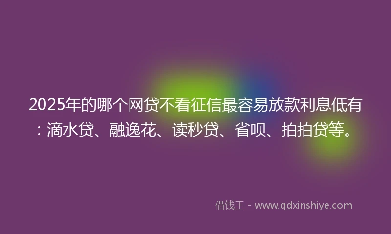2025年的哪个网贷不看征信最容易放款利息低有：滴水贷、融逸花、读秒贷、省呗、拍拍贷等。