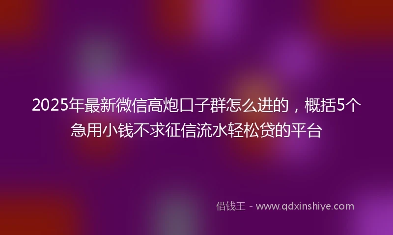 2025年最新微信高炮口子群怎么进的，概括5个急用小钱不求征信流水轻松贷的平台