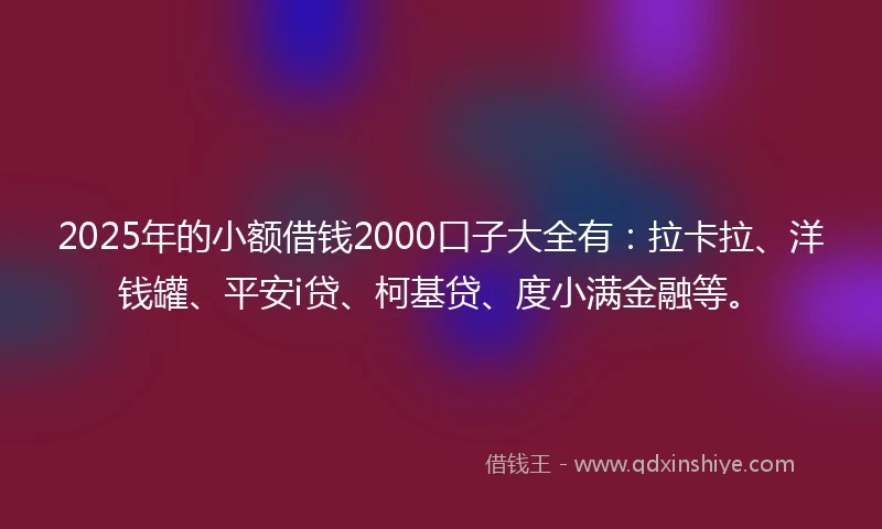 2025年的小额借钱2000口子大全有：拉卡拉、洋钱罐、平安i贷、柯基贷、度小满金融等。