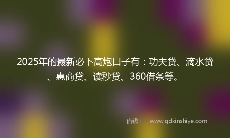 2025年的最新必下高炮口子有：功夫贷、滴水贷、惠商贷、读秒贷、360借条等。