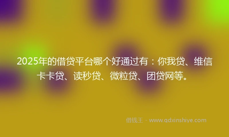 2025年的借贷平台哪个好通过有：你我贷、维信卡卡贷、读秒贷、微粒贷、团贷网等。