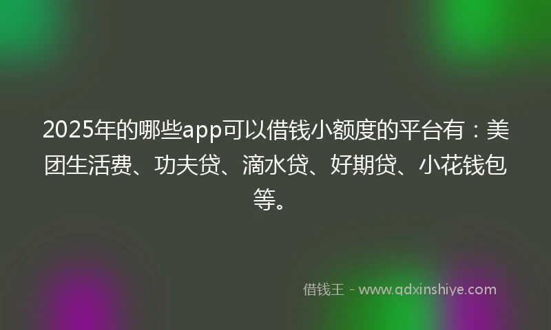 2025年的哪些app可以借钱小额度的平台有：美团生活费、功夫贷、滴水贷、好期贷、小花钱包等。
