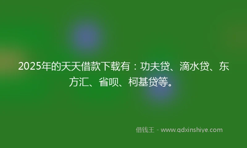 2025年的天天借款下载有：功夫贷、滴水贷、东方汇、省呗、柯基贷等。