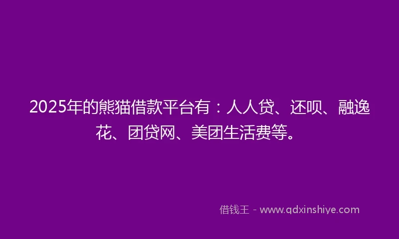 2025年的熊猫借款平台有：人人贷、还呗、融逸花、团贷网、美团生活费等。