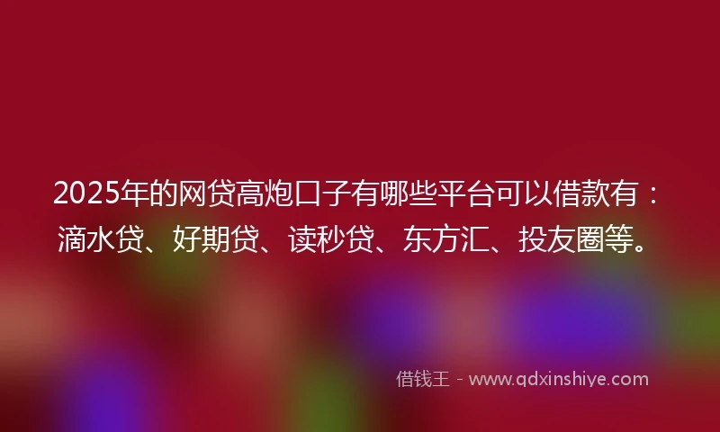 2025年的网贷高炮口子有哪些平台可以借款有：滴水贷、好期贷、读秒贷、东方汇、投友圈等。