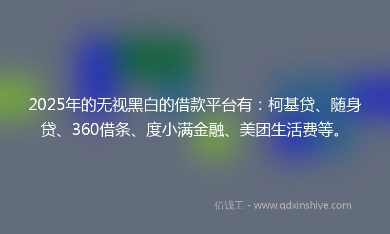 2025年的无视黑白的借款平台有：柯基贷、随身贷、360借条、度小满金融、美团生活费等。