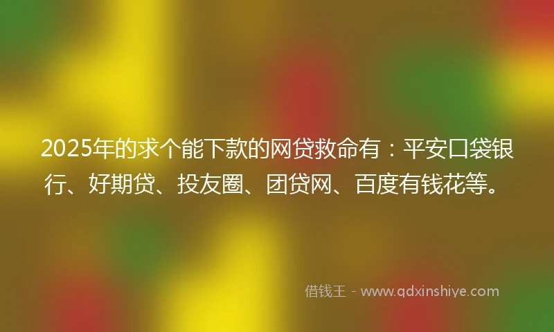 2025年的求个能下款的网贷救命有：平安口袋银行、好期贷、投友圈、团贷网、百度有钱花等。
