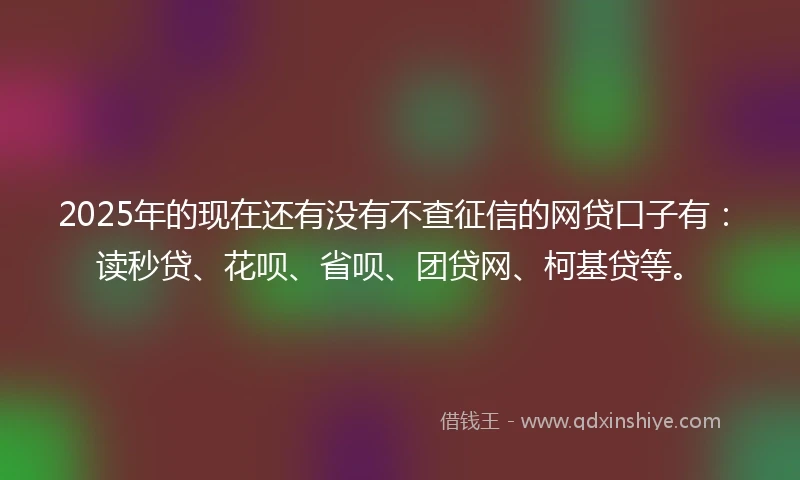 2025年的现在还有没有不查征信的网贷口子有：读秒贷、花呗、省呗、团贷网、柯基贷等。