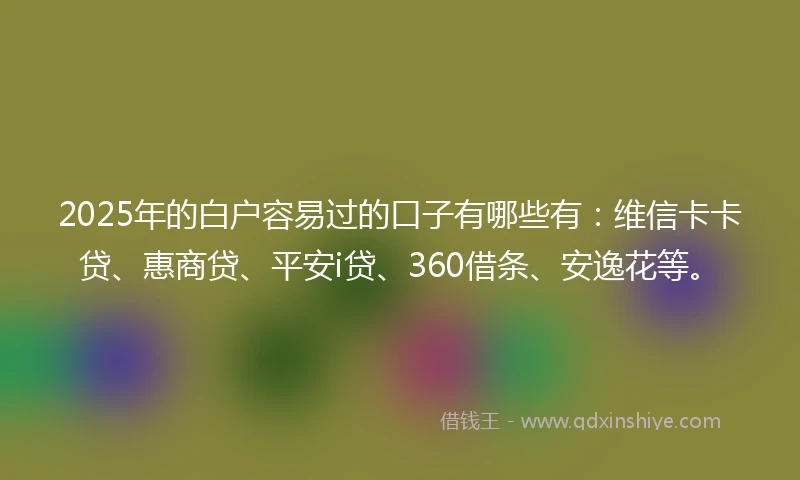 2025年的白户容易过的口子有哪些有：维信卡卡贷、惠商贷、平安i贷、360借条、安逸花等。