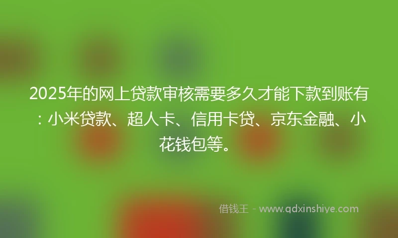 2025年的网上贷款审核需要多久才能下款到账有：小米贷款、超人卡、信用卡贷、京东金融、小花钱包等。