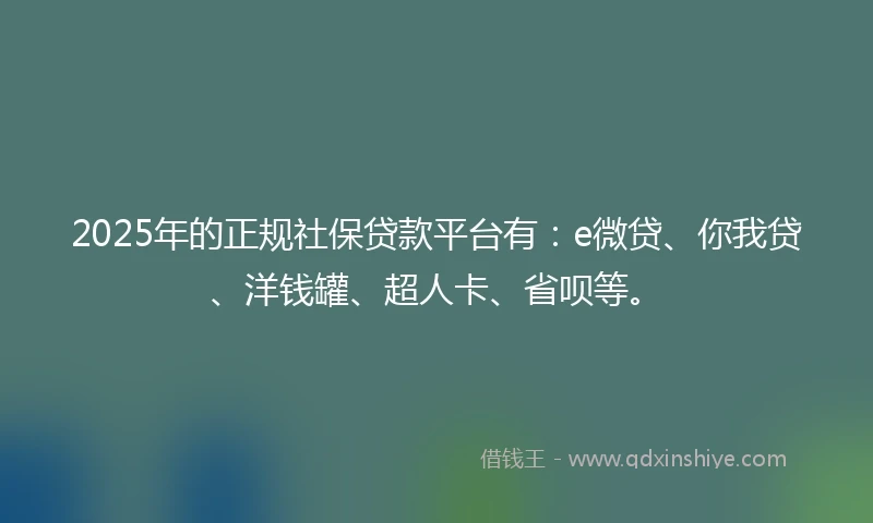 2025年的正规社保贷款平台有：e微贷、你我贷、洋钱罐、超人卡、省呗等。