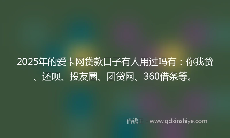 2025年的爱卡网贷款口子有人用过吗有：你我贷、还呗、投友圈、团贷网、360借条等。