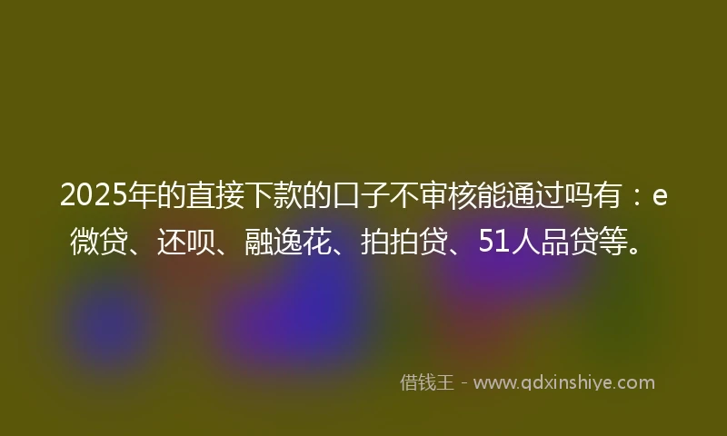 2025年的直接下款的口子不审核能通过吗有：e微贷、还呗、融逸花、拍拍贷、51人品贷等。