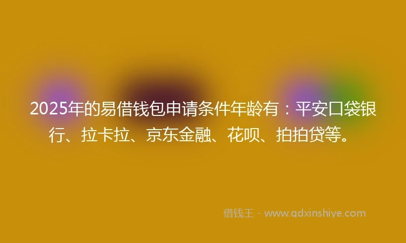 2025年的易借钱包申请条件年龄有：平安口袋银行、拉卡拉、京东金融、花呗、拍拍贷等。