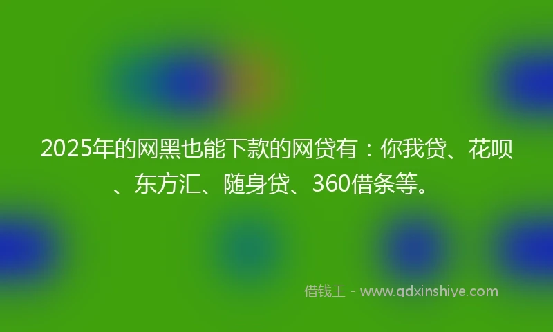 2025年的网黑也能下款的网贷有：你我贷、花呗、东方汇、随身贷、360借条等。