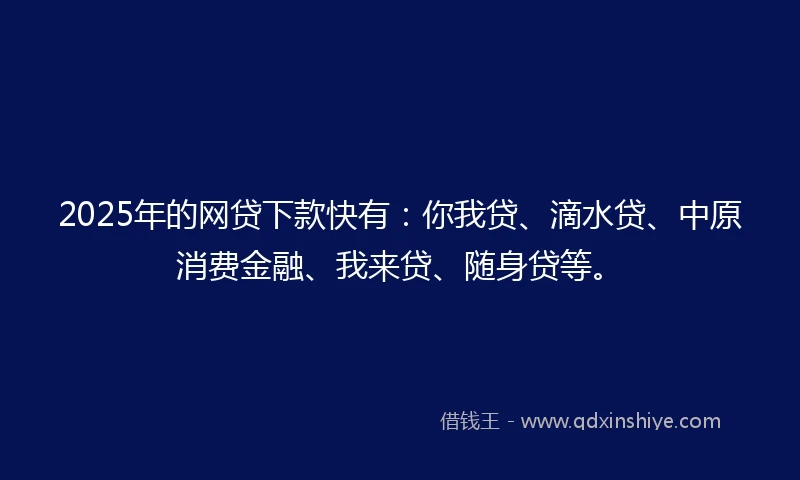 2025年的网贷下款快有：你我贷、滴水贷、中原消费金融、我来贷、随身贷等。