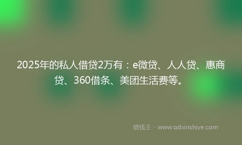 2025年的私人借贷2万有：e微贷、人人贷、惠商贷、360借条、美团生活费等。