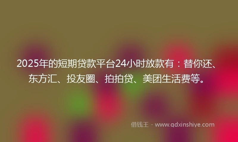 2025年的短期贷款平台24小时放款有：替你还、东方汇、投友圈、拍拍贷、美团生活费等。