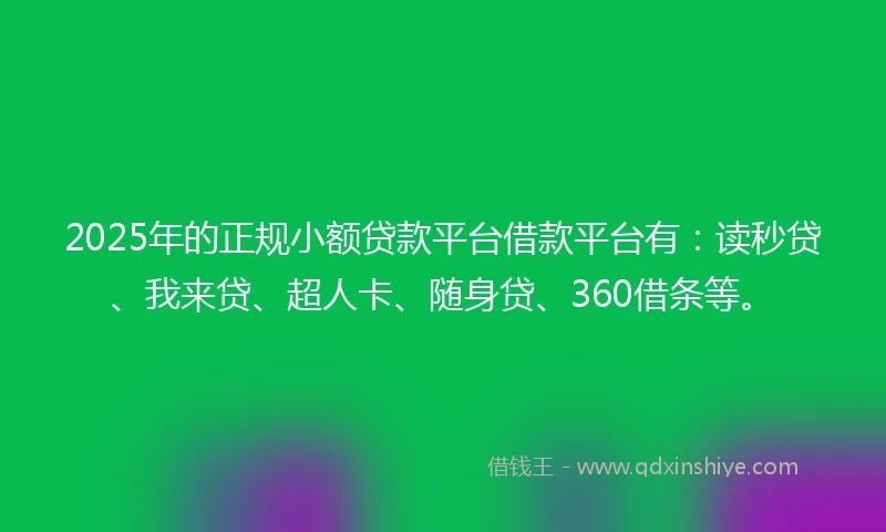 2025年的正规小额贷款平台借款平台有：读秒贷、我来贷、超人卡、随身贷、360借条等。