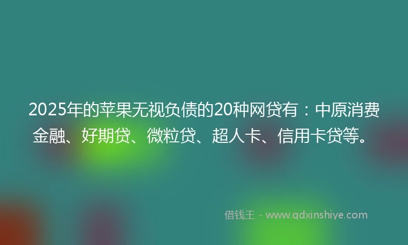 2025年的苹果无视负债的20种网贷有：中原消费金融、好期贷、微粒贷、超人卡、信用卡贷等。