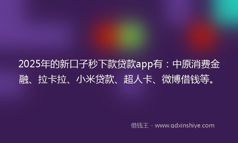 2025年的新口子秒下款贷款app有：中原消费金融、拉卡拉、小米贷款、超人卡、微博借钱等。