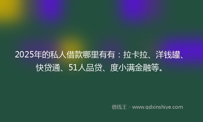 2025年的私人借款哪里有有：拉卡拉、洋钱罐、快贷通、51人品贷、度小满金融等。