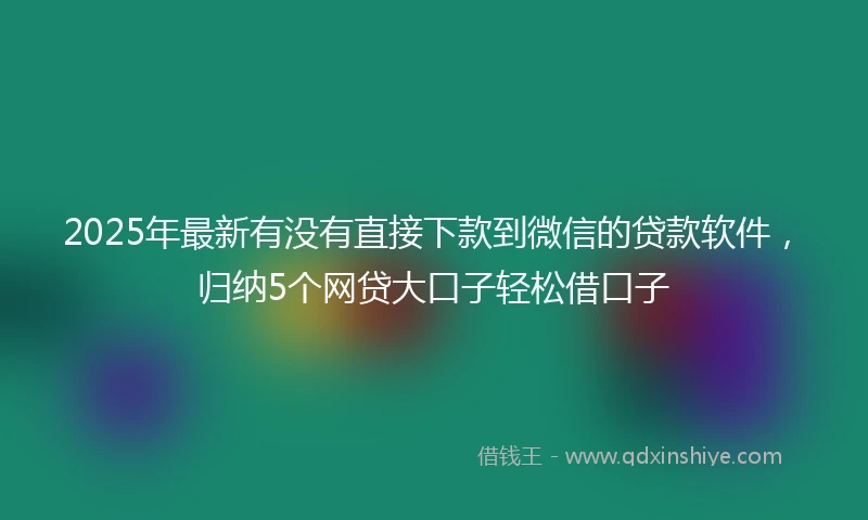 2025年最新有没有直接下款到微信的贷款软件，归纳5个网贷大口子轻松借口子