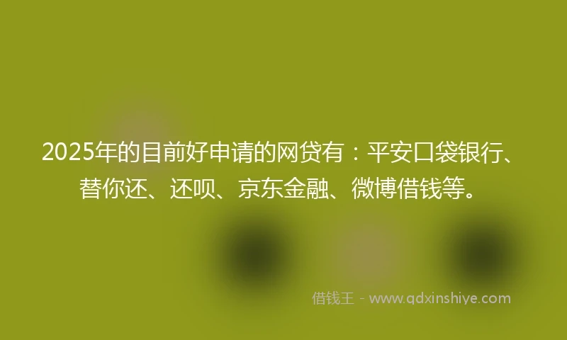 2025年的目前好申请的网贷有：平安口袋银行、替你还、还呗、京东金融、微博借钱等。