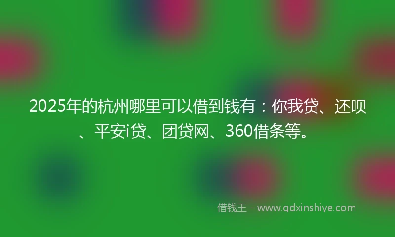 2025年的杭州哪里可以借到钱有：你我贷、还呗、平安i贷、团贷网、360借条等。
