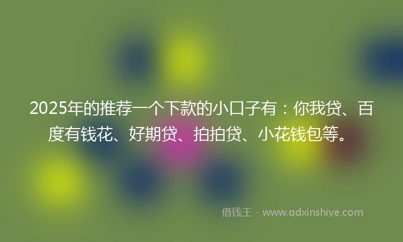 2025年的推荐一个下款的小口子有：你我贷、百度有钱花、好期贷、拍拍贷、小花钱包等。