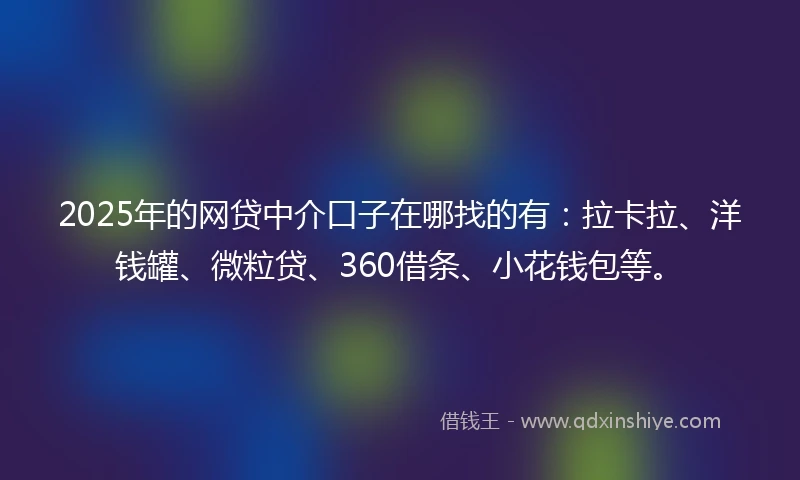 2025年的网贷中介口子在哪找的有：拉卡拉、洋钱罐、微粒贷、360借条、小花钱包等。