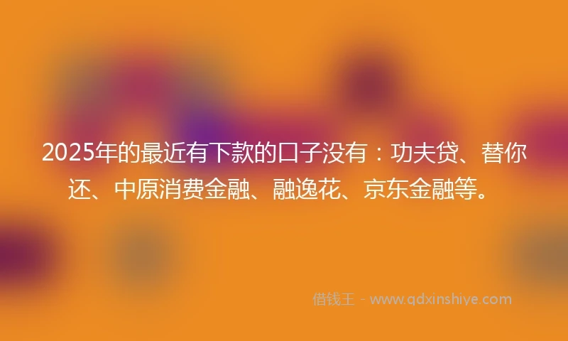2025年的最近有下款的口子没有：功夫贷、替你还、中原消费金融、融逸花、京东金融等。
