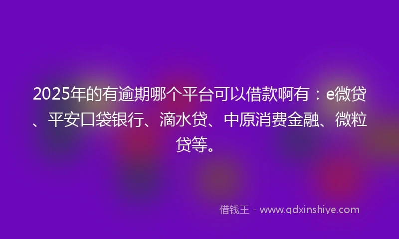 2025年的有逾期哪个平台可以借款啊有：e微贷、平安口袋银行、滴水贷、中原消费金融、微粒贷等。