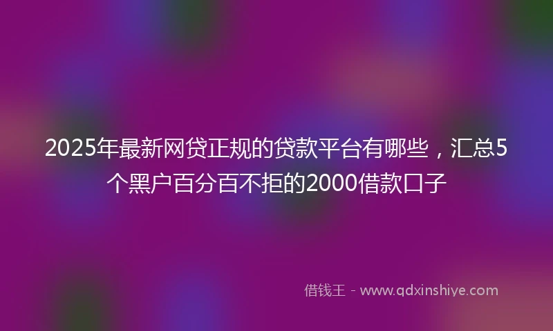2025年最新网贷正规的贷款平台有哪些，汇总5个黑户百分百不拒的2000借款口子