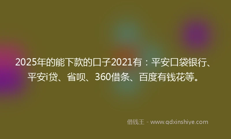 2025年的能下款的口子2021有：平安口袋银行、平安i贷、省呗、360借条、百度有钱花等。