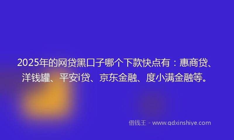2025年的网贷黑口子哪个下款快点有：惠商贷、洋钱罐、平安i贷、京东金融、度小满金融等。