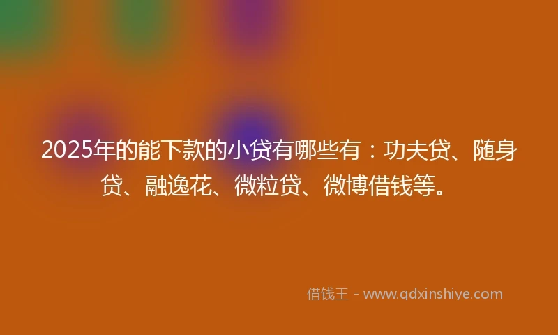 2025年的能下款的小贷有哪些有：功夫贷、随身贷、融逸花、微粒贷、微博借钱等。