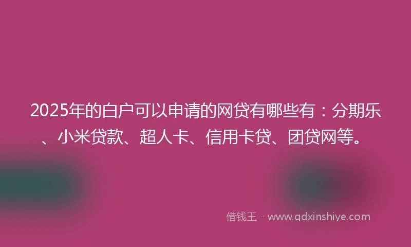 2025年的白户可以申请的网贷有哪些有：分期乐、小米贷款、超人卡、信用卡贷、团贷网等。