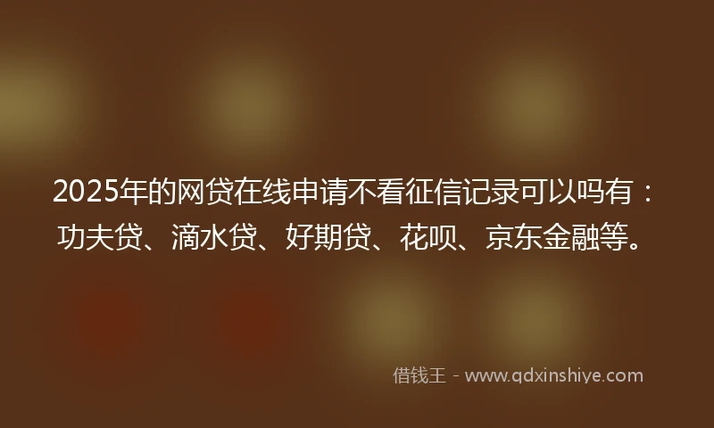 2025年的网贷在线申请不看征信记录可以吗有：功夫贷、滴水贷、好期贷、花呗、京东金融等。