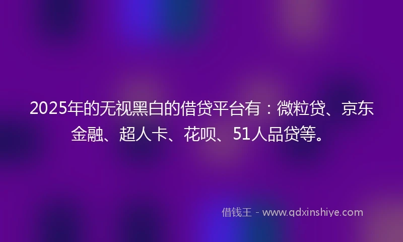 2025年的无视黑白的借贷平台有：微粒贷、京东金融、超人卡、花呗、51人品贷等。
