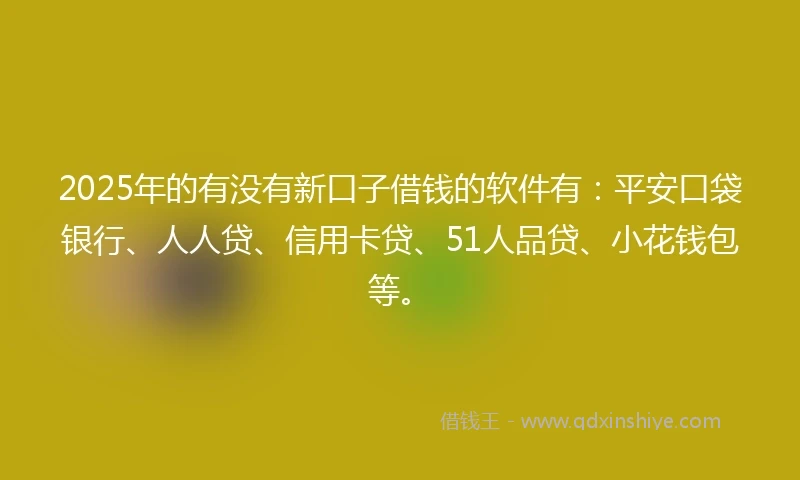 2025年的有没有新口子借钱的软件有：平安口袋银行、人人贷、信用卡贷、51人品贷、小花钱包等。