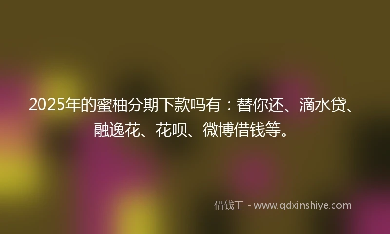 2025年的蜜柚分期下款吗有：替你还、滴水贷、融逸花、花呗、微博借钱等。