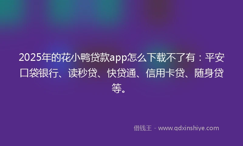 2025年的花小鸭贷款app怎么下载不了有：平安口袋银行、读秒贷、快贷通、信用卡贷、随身贷等。