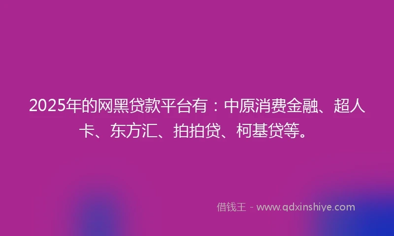 2025年的网黑贷款平台有：中原消费金融、超人卡、东方汇、拍拍贷、柯基贷等。